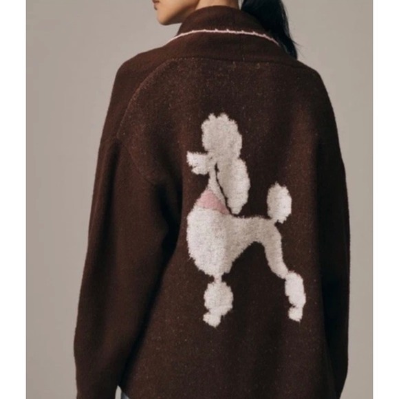 Anthropologie Flat White Mariel Longline Cardigan: Dog Icon Edition Poodle O/S